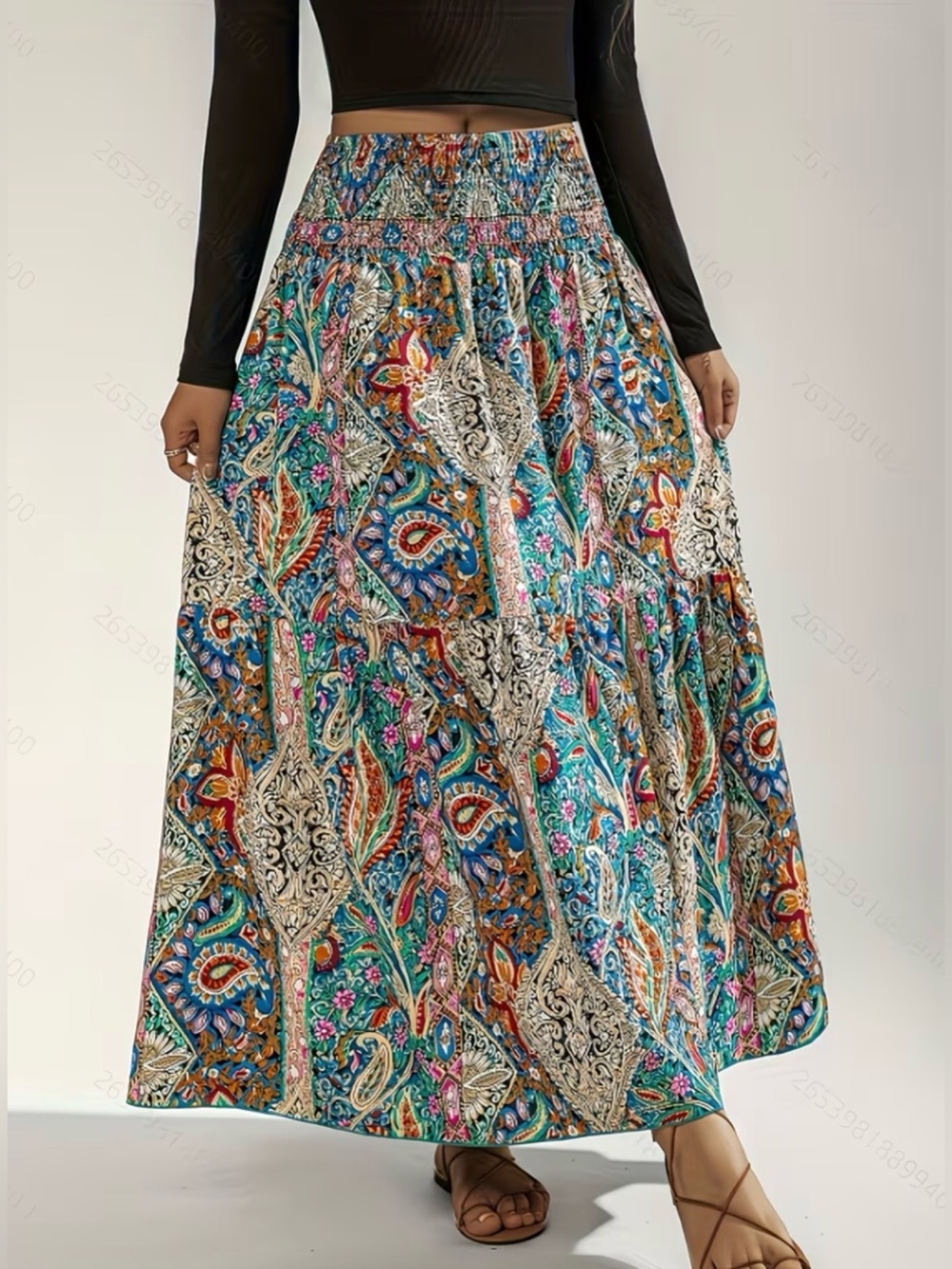 Bohemian Floral Paisley Skirt - Turquoise Multicolor Boutique New - Picture 4 of 5